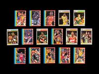 A Group of 16 1987 Fleer Basketball Cards and Stickers Including Multiple Hall of Famers,