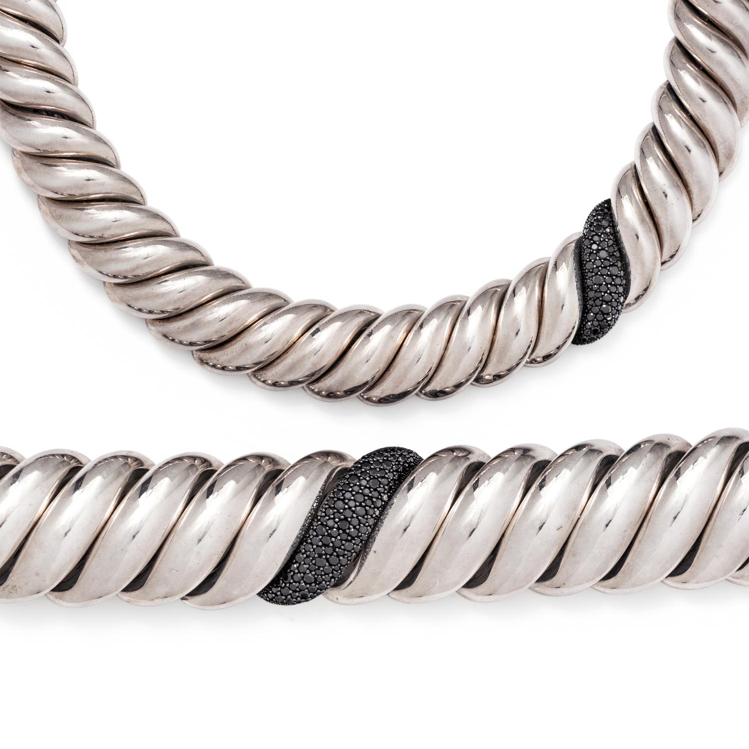 DAVID YURMAN, STERLING SILVER AND BLACK DIAMOND 'PURE FORM CABLE' SET