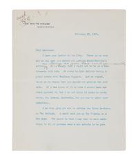 ROOSEVELT, Theodore (1858-1919). Draft typescript signed as President (“Theodore Roosevelt”), with an 8-word emendation in Roosevelt’s hand, to Lawrence F. Abbott. Washington, D. C., 16 February 1909.