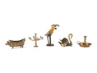 A Pair of Brass Two-Light Candelabra, a Pair of Shoe Horns and Other Brass Articles