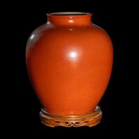 A Chinese Coral-Red Glazed Porcelain Jar, 19th/Early 20th Century 晚清/民國 珊瑚紅釉罐