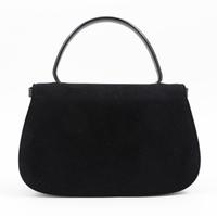 A Gucci Black Suede Flap Handbag, 11" x 7" x 2.5"; Handle drop: 4.5".