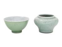 Two Chinese Celadon Glazed Porcelain Vessels