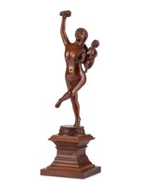 An American Carved Cherrywood Bacchante and Infant Sculpture