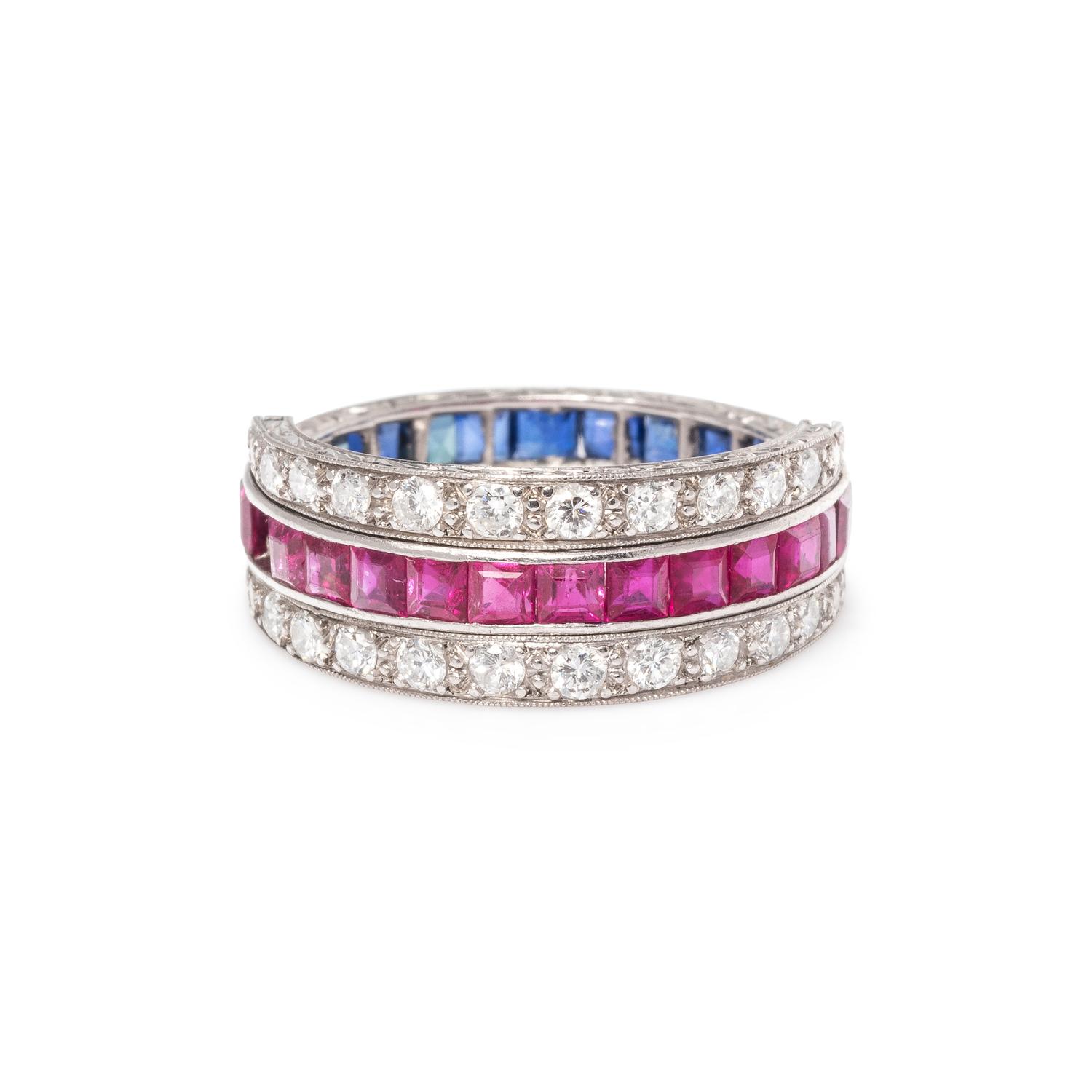 RUBY, SAPPHIRE AND DIAMOND FLIP RING