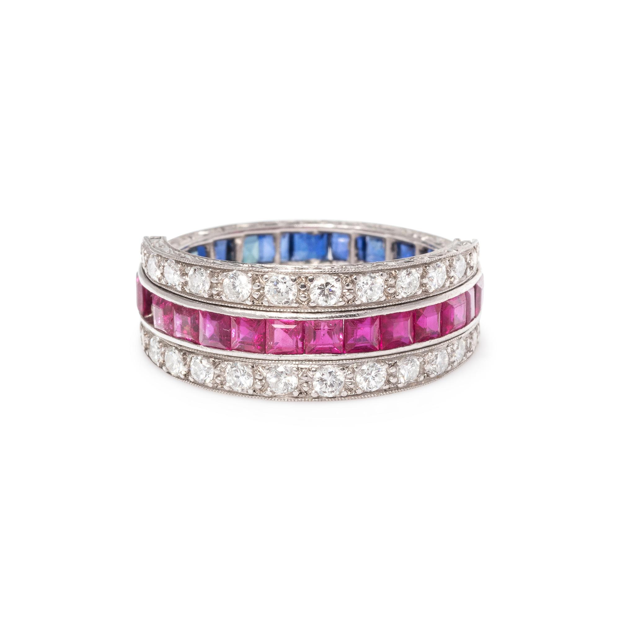 RUBY, SAPPHIRE AND DIAMOND FLIP RING
