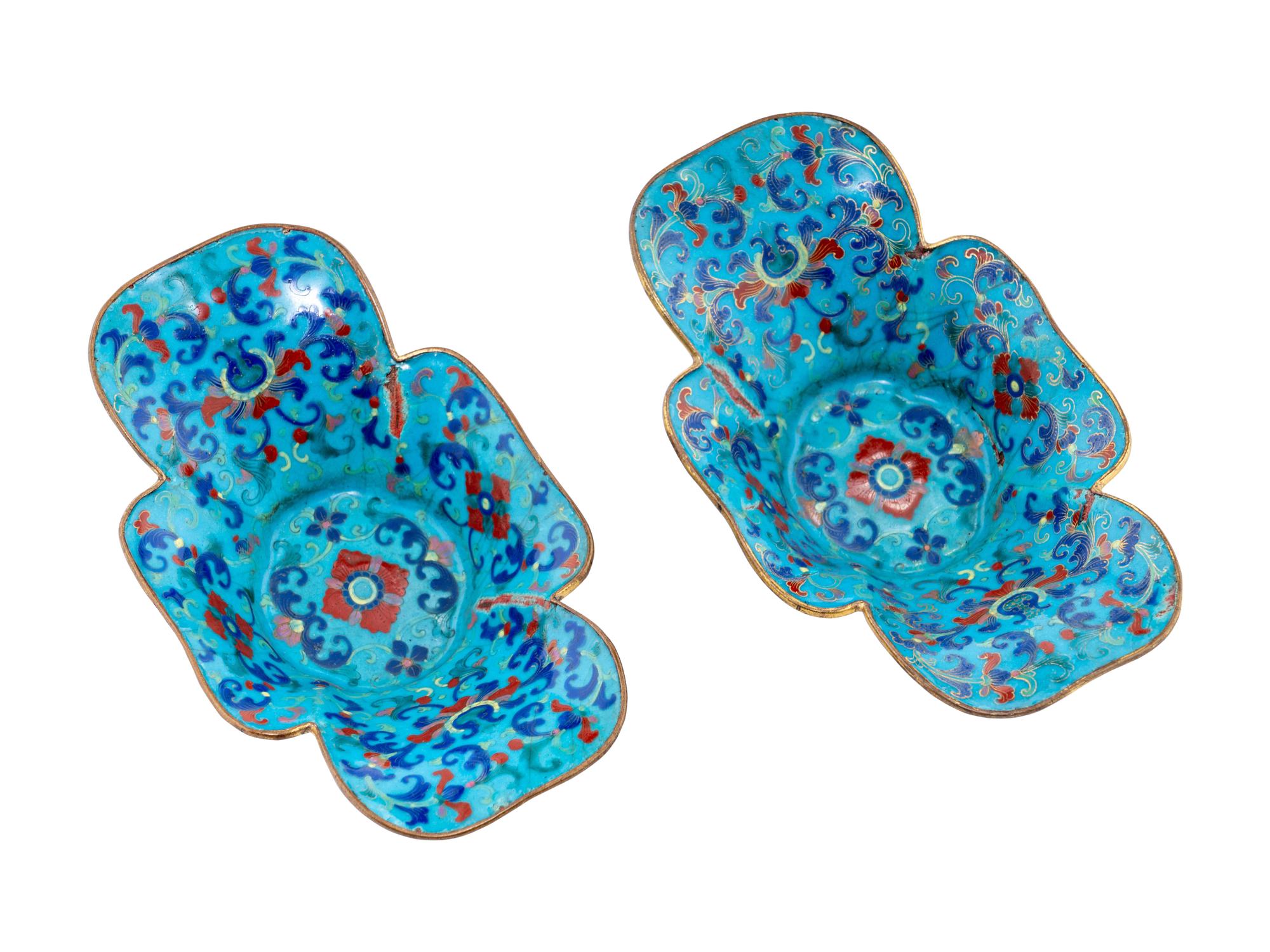 A Pair of Chinese Painted Enamel on Copper Begonia-Shaped Dishes