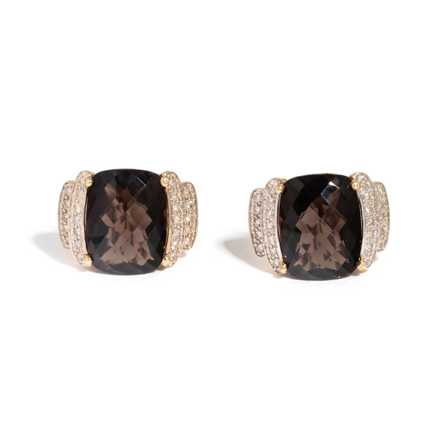 SMOKEY QUARTZ AND DIAMOND CLIP EARRINGS