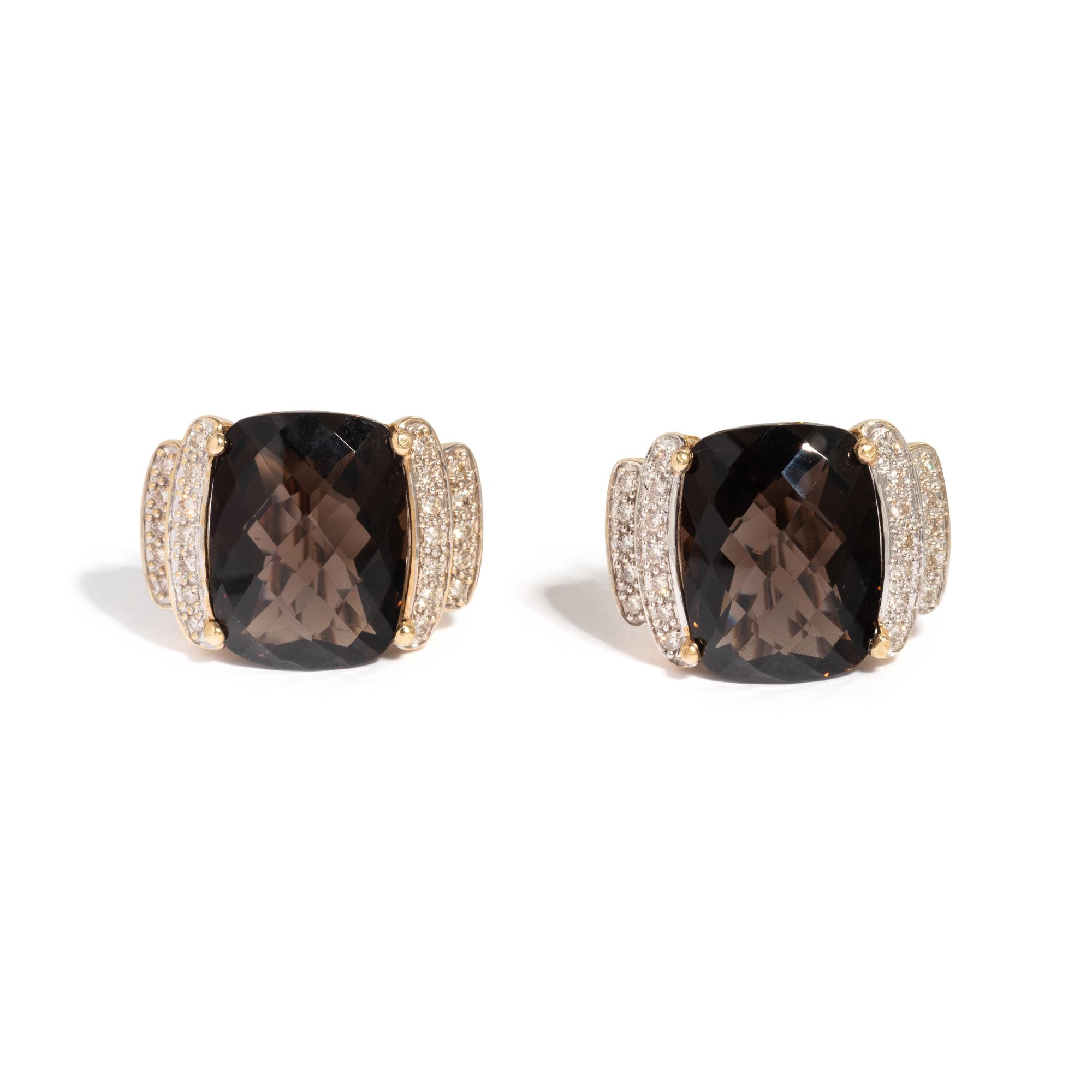 SMOKEY QUARTZ AND DIAMOND CLIP EARRINGS