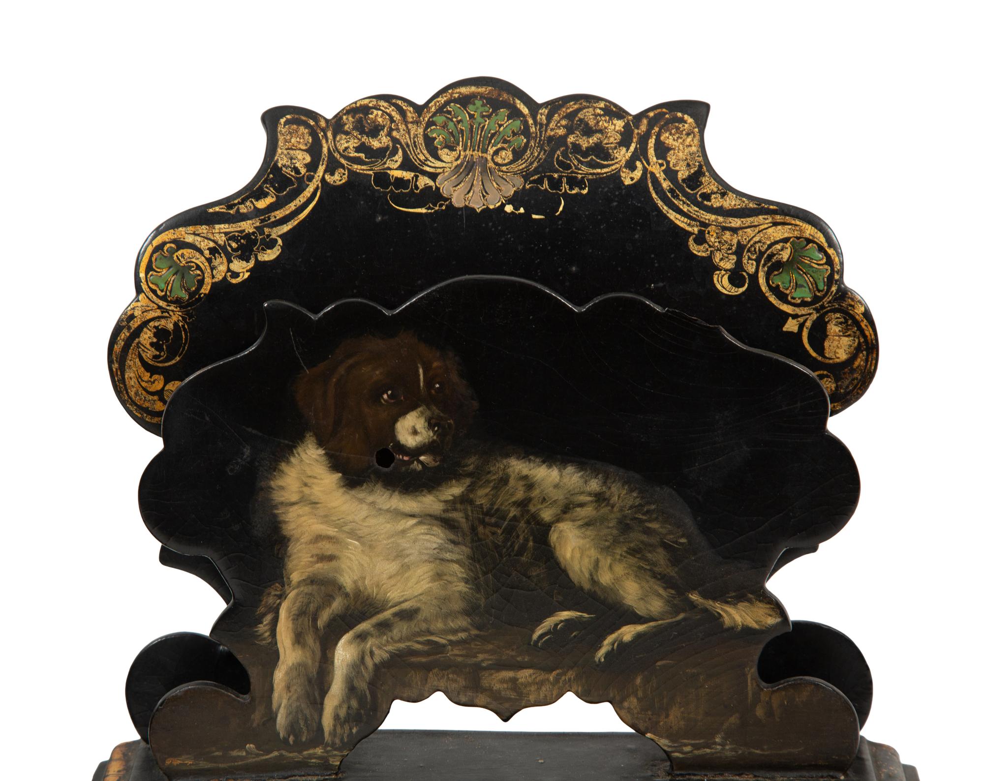 An English Black and Gilt Lacquered Papier Mache Standish and Letter Stand by Jennens and Bettridge