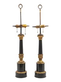 A Pair of Charles X Gilt and Patinated Bronze Lamps