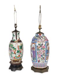 Two Chinese Famille Rose Vases Mounted as Lamps