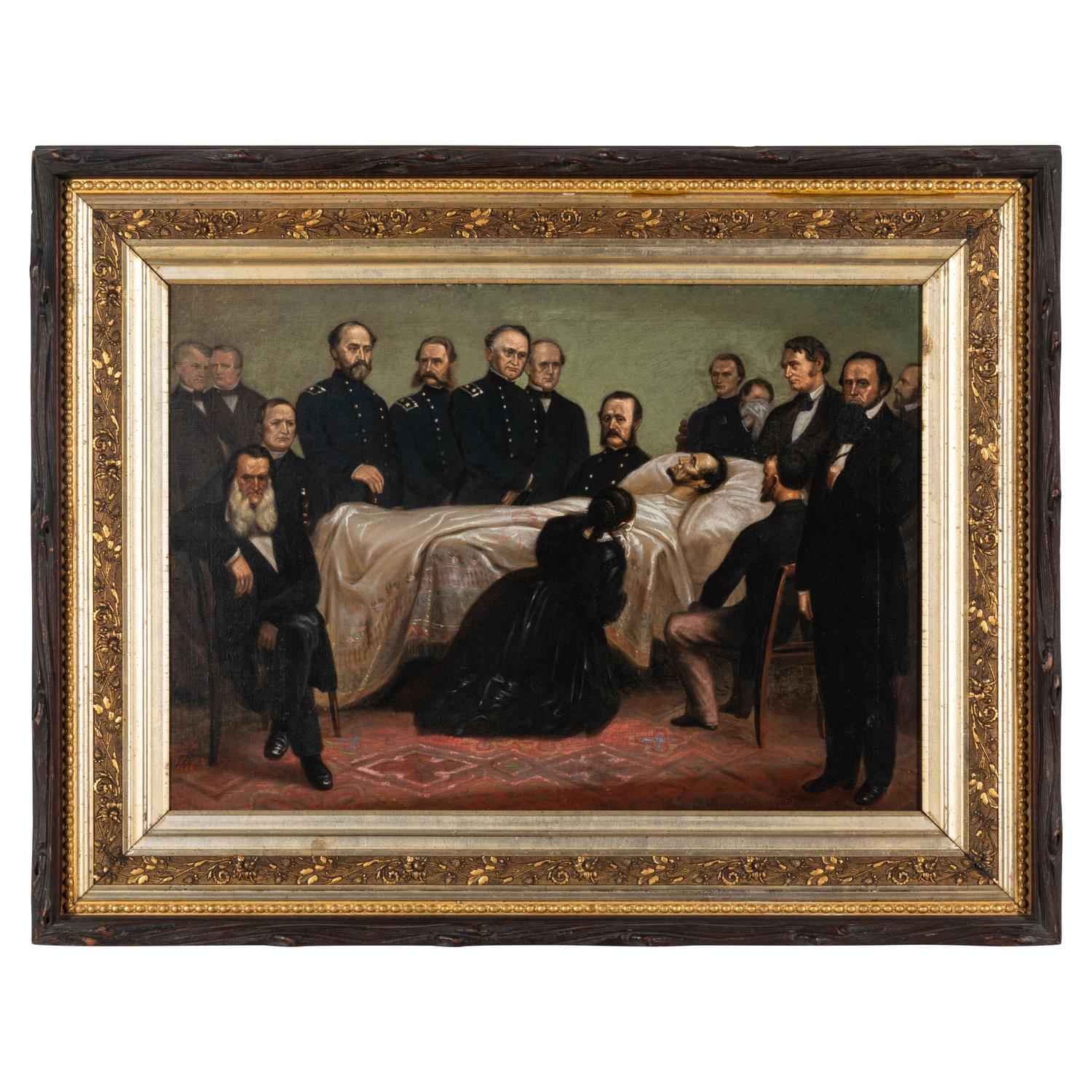 A. Kromer (Bavarian, active 19th century). Death Bed of Lincoln, 1867 oil on canvas, framed