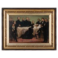A. Kromer (Bavarian, active 19th century). Death Bed of Lincoln, 1867 oil on canvas, framed
