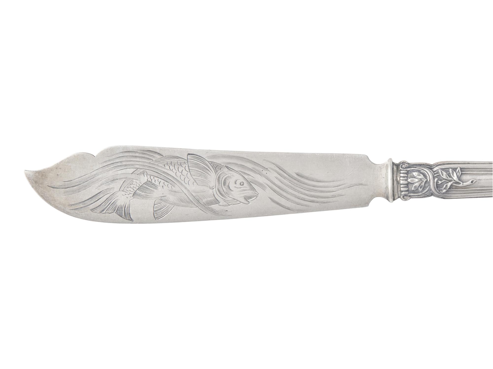 A Set of Six Russian Silver Fish Knives and a Single Russian Silver Knife