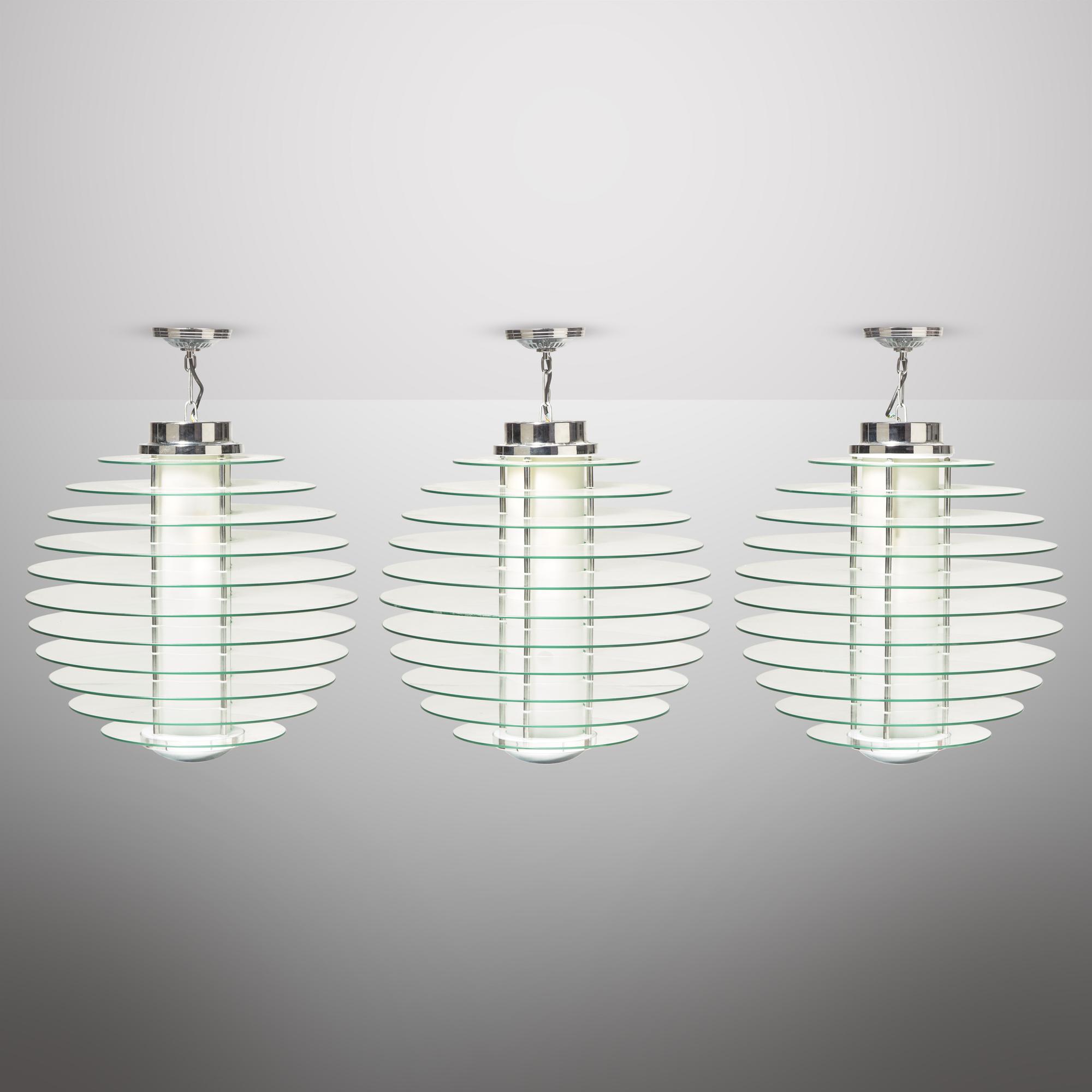 Three hanging lamps, model 0024, designed 1933, present lot c. 2000 Fontana Arte, Italy