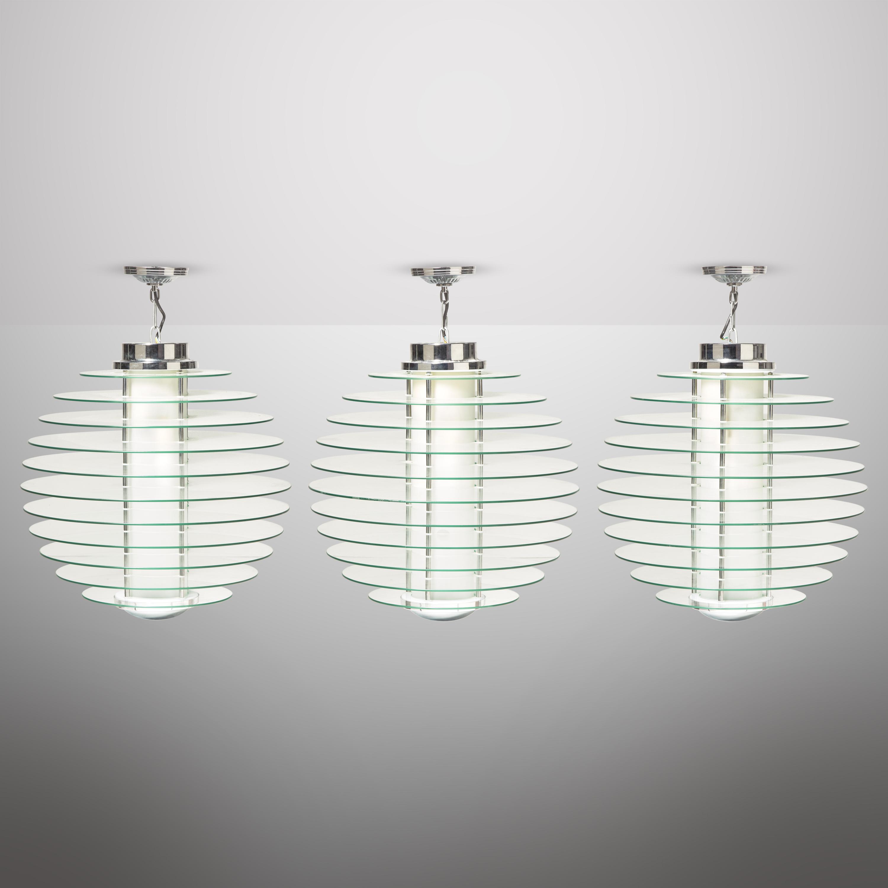 Three hanging lamps, model 0024, designed 1933, present lot c. 2000 Fontana Arte, Italy