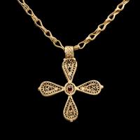 A Byzantine Gold and Garnet Cross Necklace