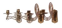 Two Pairs of Art Deco Brass Wall Sconces Length of longest 10 inches.