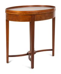 A George III Style Inlaid and Parcel Gilt Mahogany Oval Side Table — 20th Century