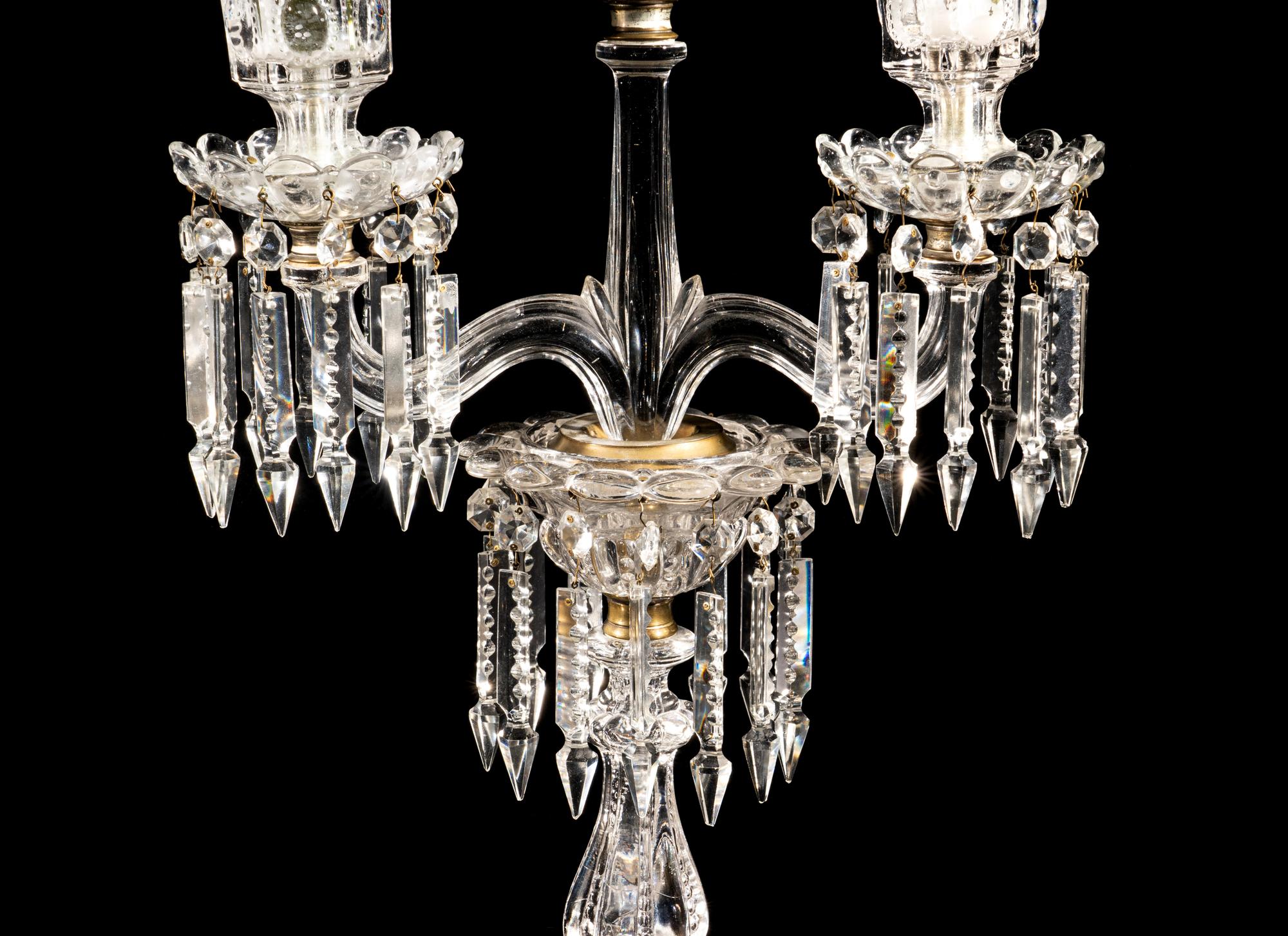 A Pair of Molded Glass Three-Light Candelabra Attributed to Baccarat