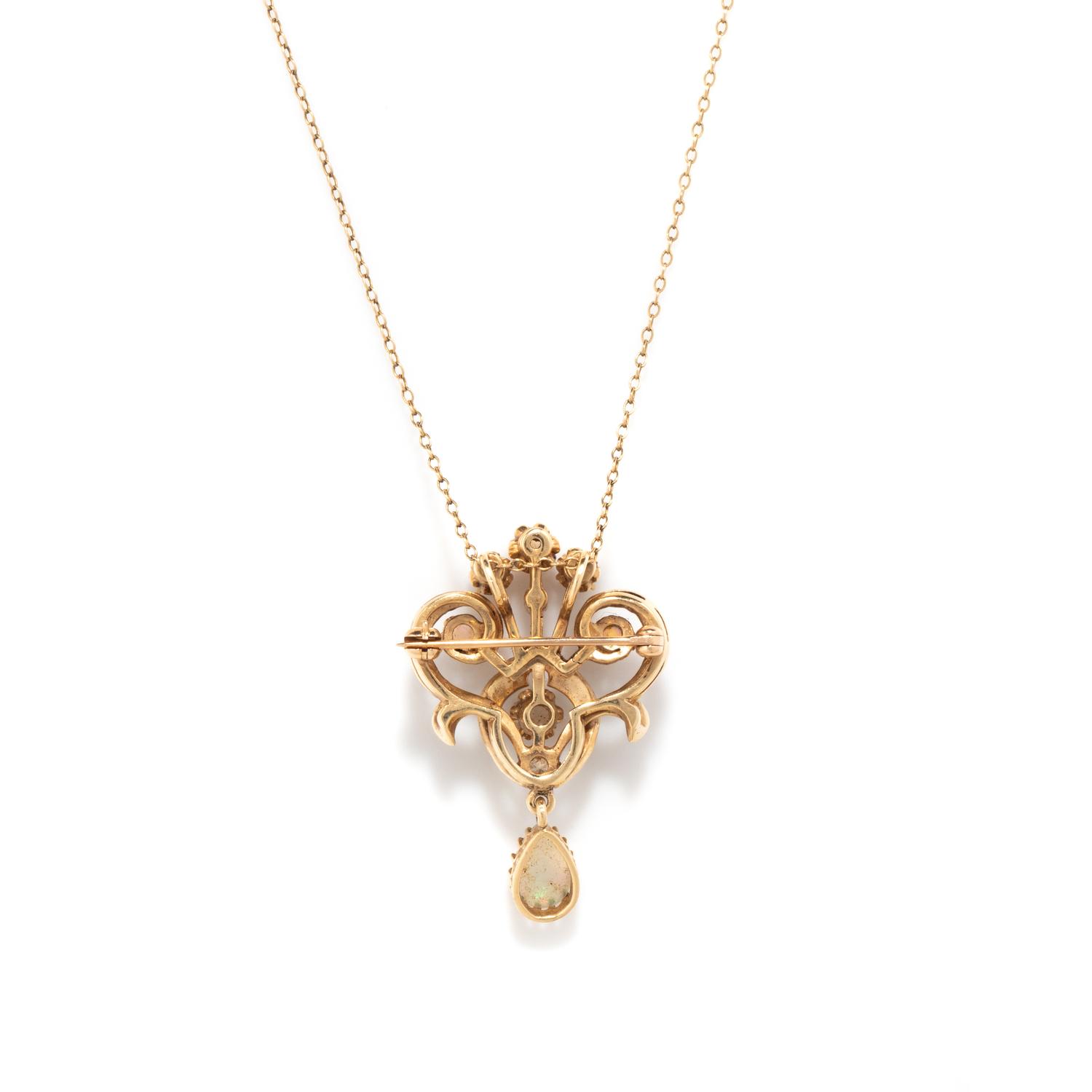 OPAL, DIAMOND, AND SEED PEARL BROOCH/PENDANT