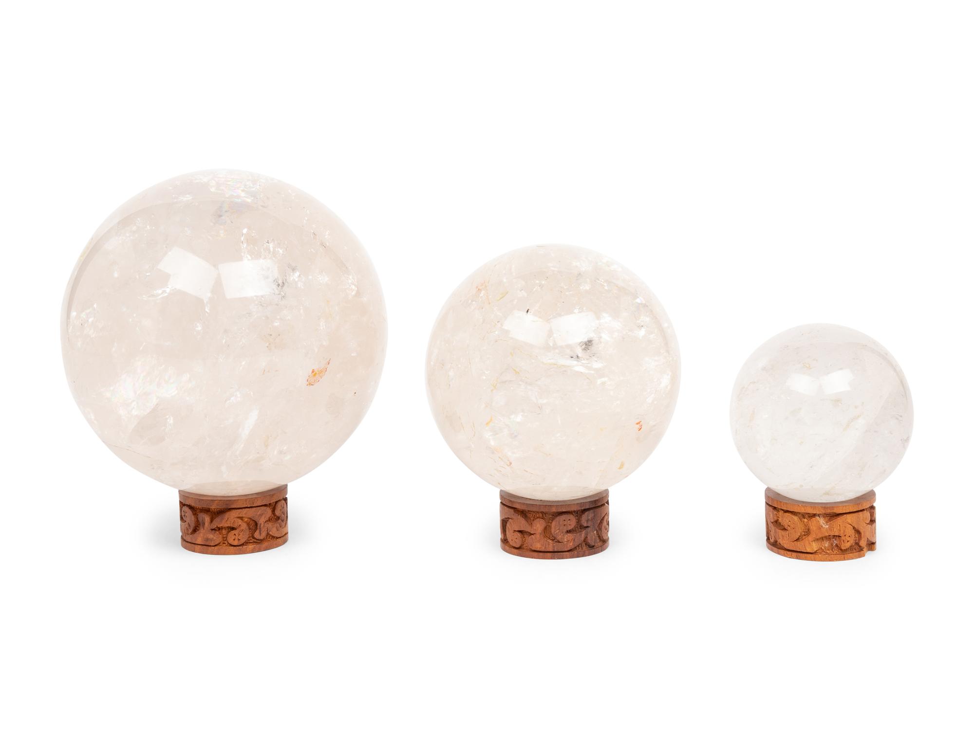 Three Rock Crystal Spherical Ornaments