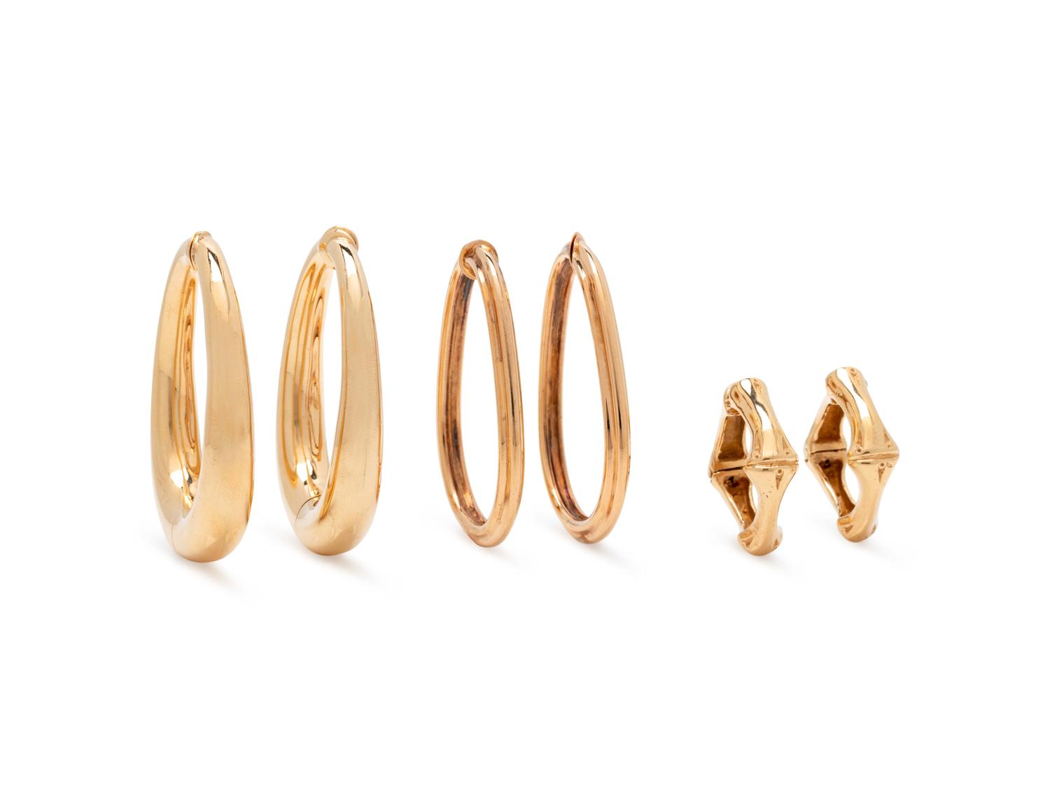 COLLECTION OF YELLOW GOLD HOOP EARCLIPS