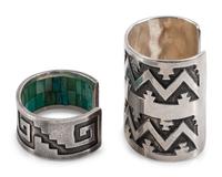 Navajo Cast Silver Cuff Bracelets, with Geometric Designs