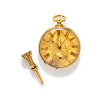 ANTIQUE, YELLOW GOLD POCKET WATCH WITH KEY