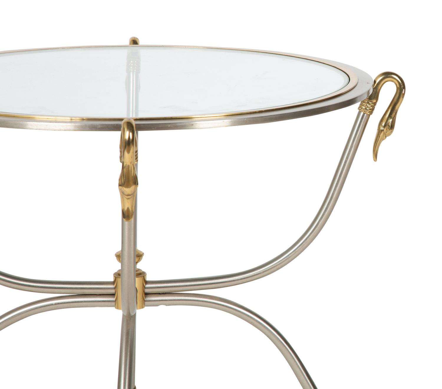 A Steel and Brass Glass-Top Side Table — MID-20TH CENTURY