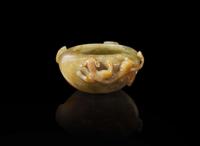 A Chinese carved jadeite "Qilongs" water coupe, Qing dynasty, 19th to early 20h century 翡翠螭龍水洗 清 十九至二十世紀初