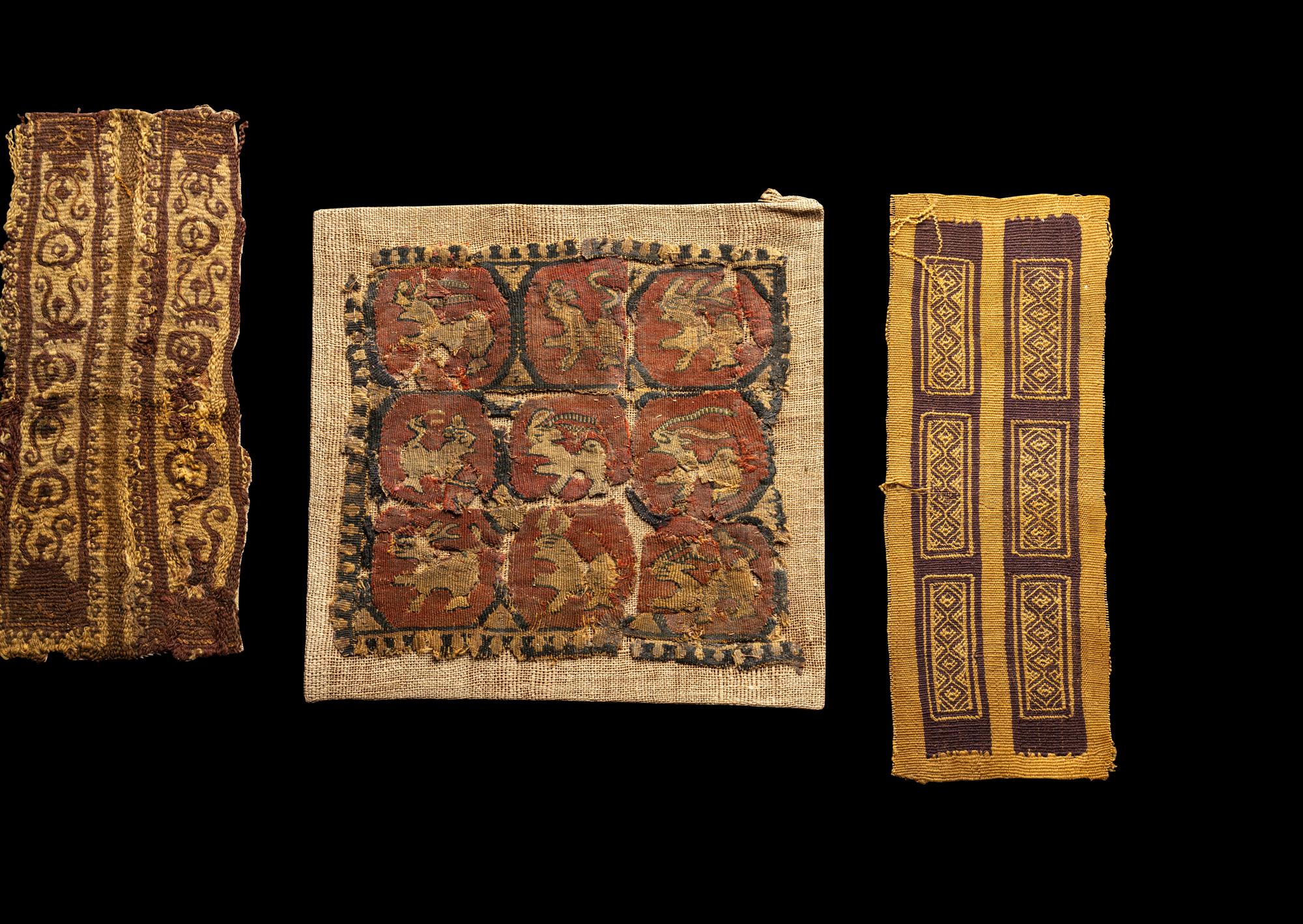 Twelve Coptic Wool, Linen, and Silk Textile Fragments
