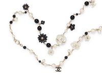 Chanel Faux Pearl and Black Bead Necklace with Flowers, 2013