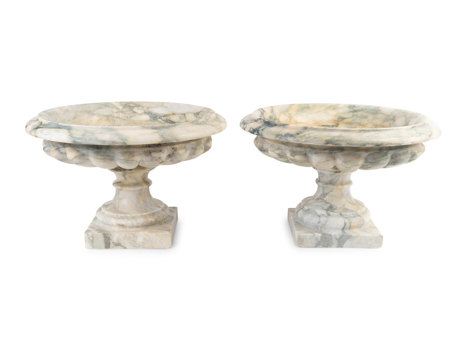A Pair of Italian Variagated Marble Campana-form Urns — 19TH/20TH CENTURY