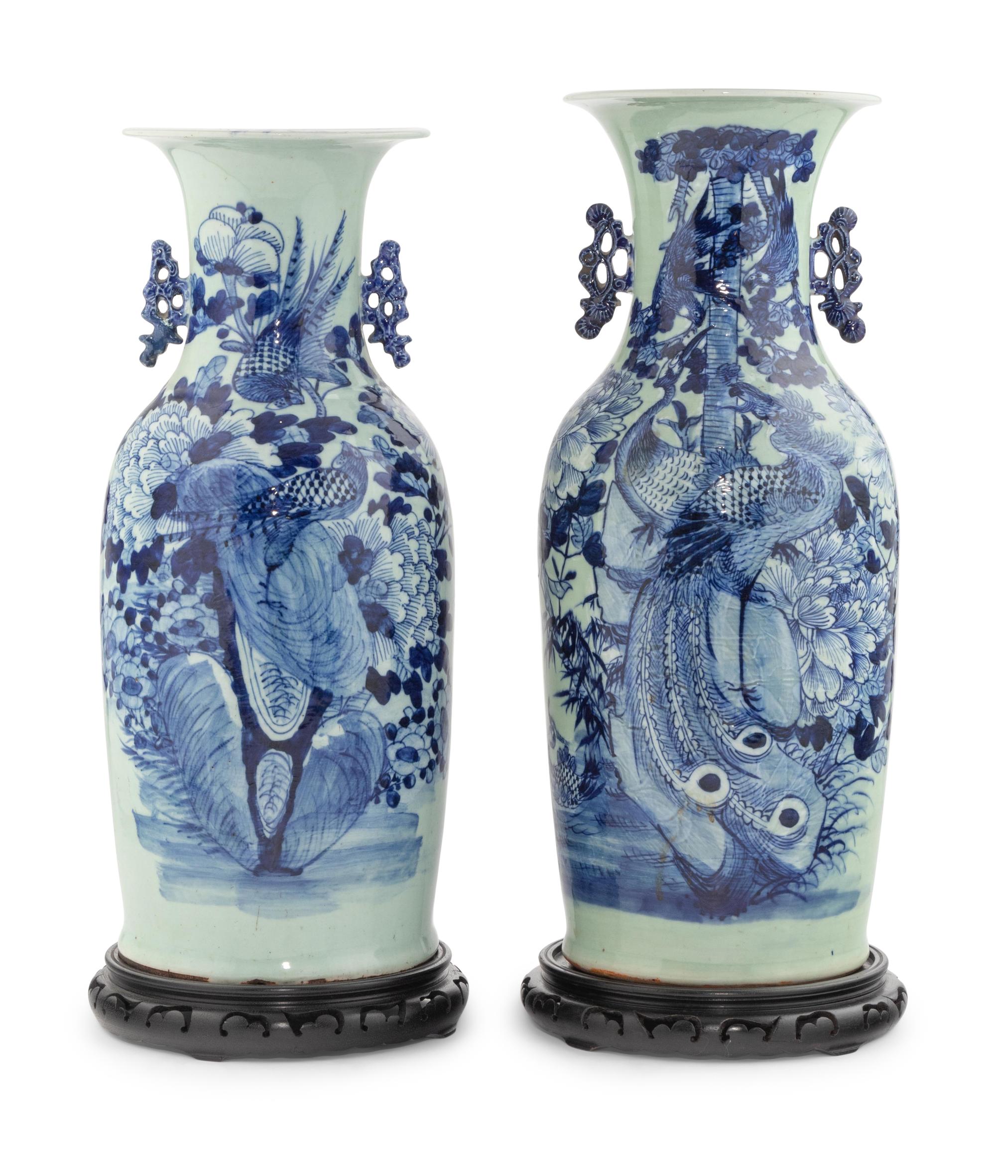 Two Blue and White Chinese Export Porcelain Vases