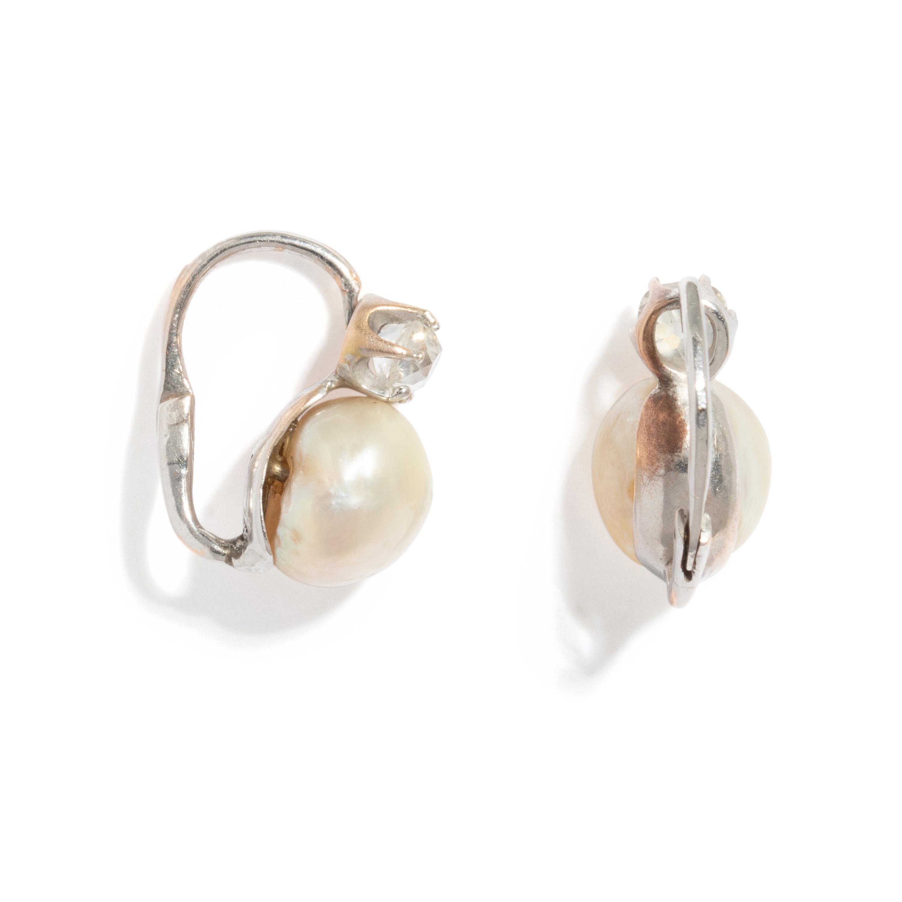 NATURAL PEARL AND DIAMOND EARRINGS