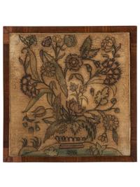 A Needlework Embroidered Picture of a Basket of Flowers