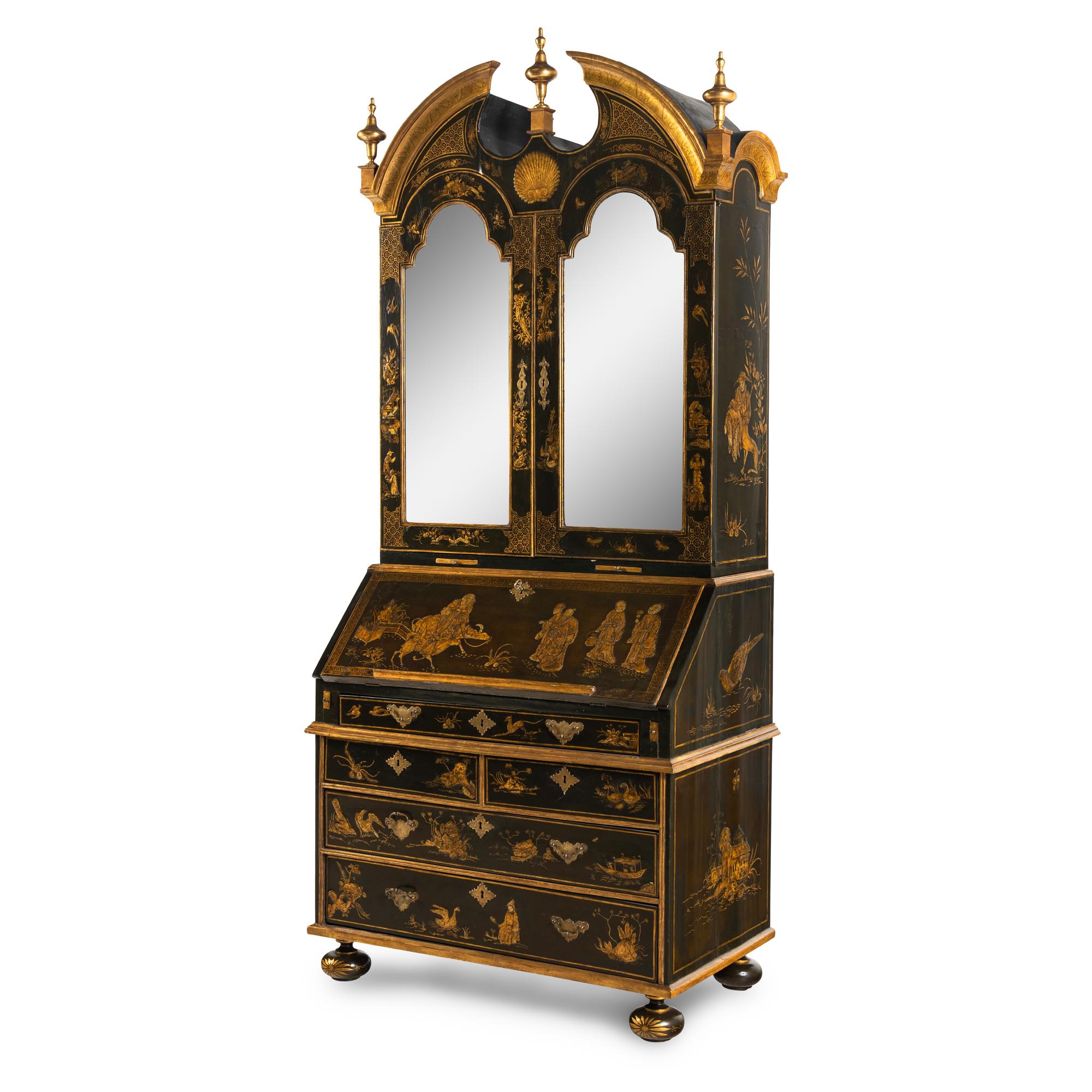 A George I Green Japanned Bureau Cabinet