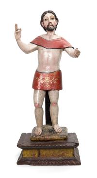 A Central American Carved and Polychrome Wood Figure Height 34 inches. — 19TH CENTURY