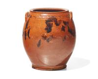 An Incised, Glazed, and Manganese-Splashed Redware Crock, 19th Century