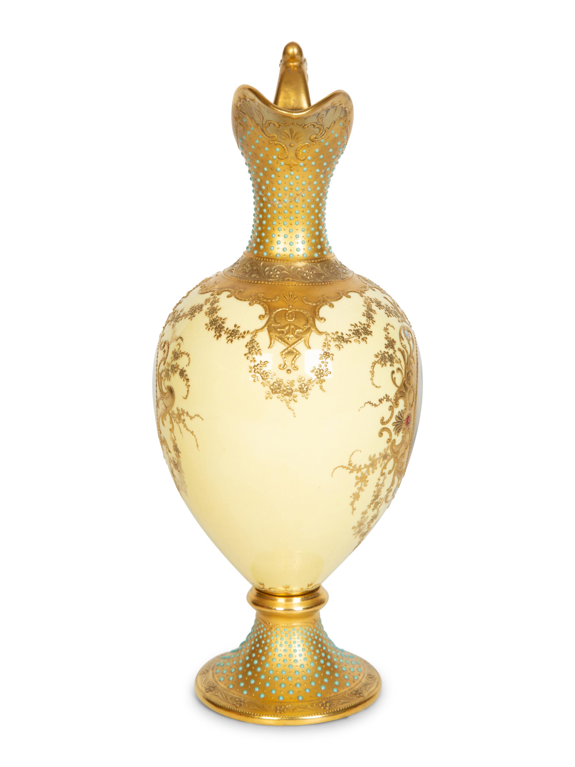 A Coalport Gilt Decorated Porcelain Ewer
