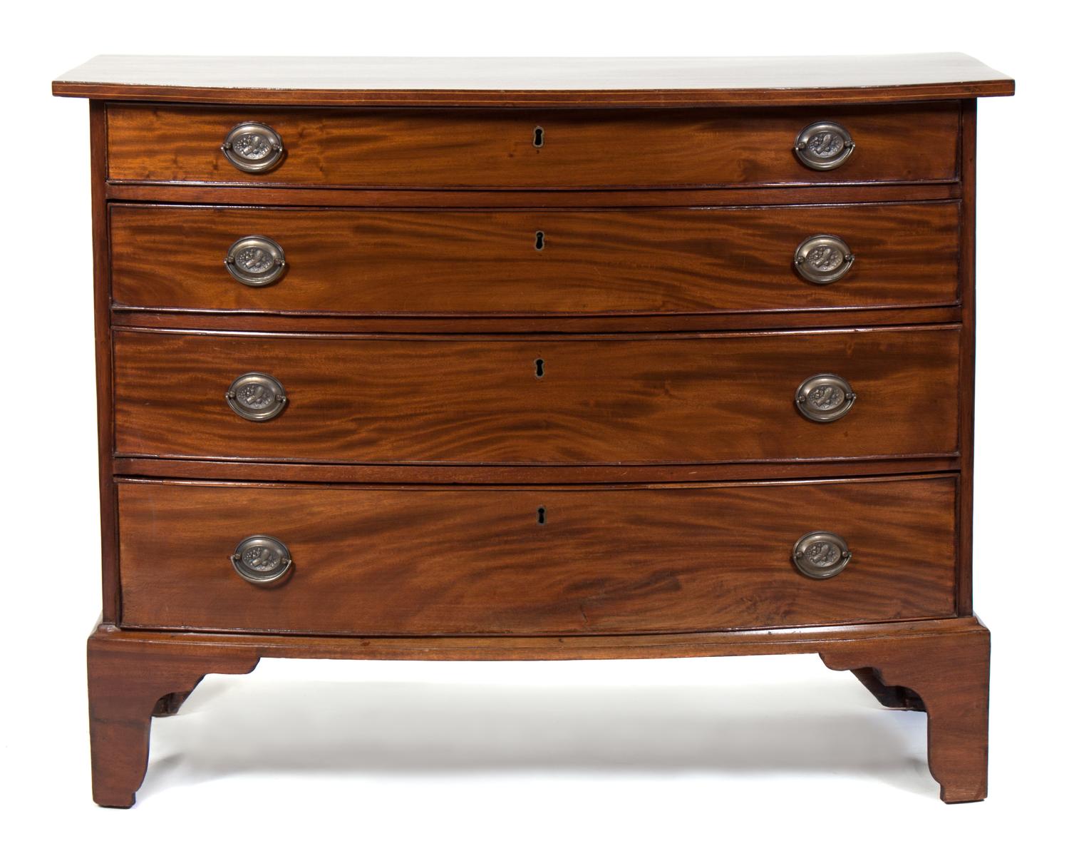 A Chippendale Mahogany Bow Front Chest Height 32 1/4 x width 40 3/4 x depth 21 3/4 inches. — AMERICAN, CIRCA 1780