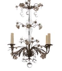 A Gilt Metal and Glass Four Light Chandelier with Porcelain Flowers — 20TH CENTURY