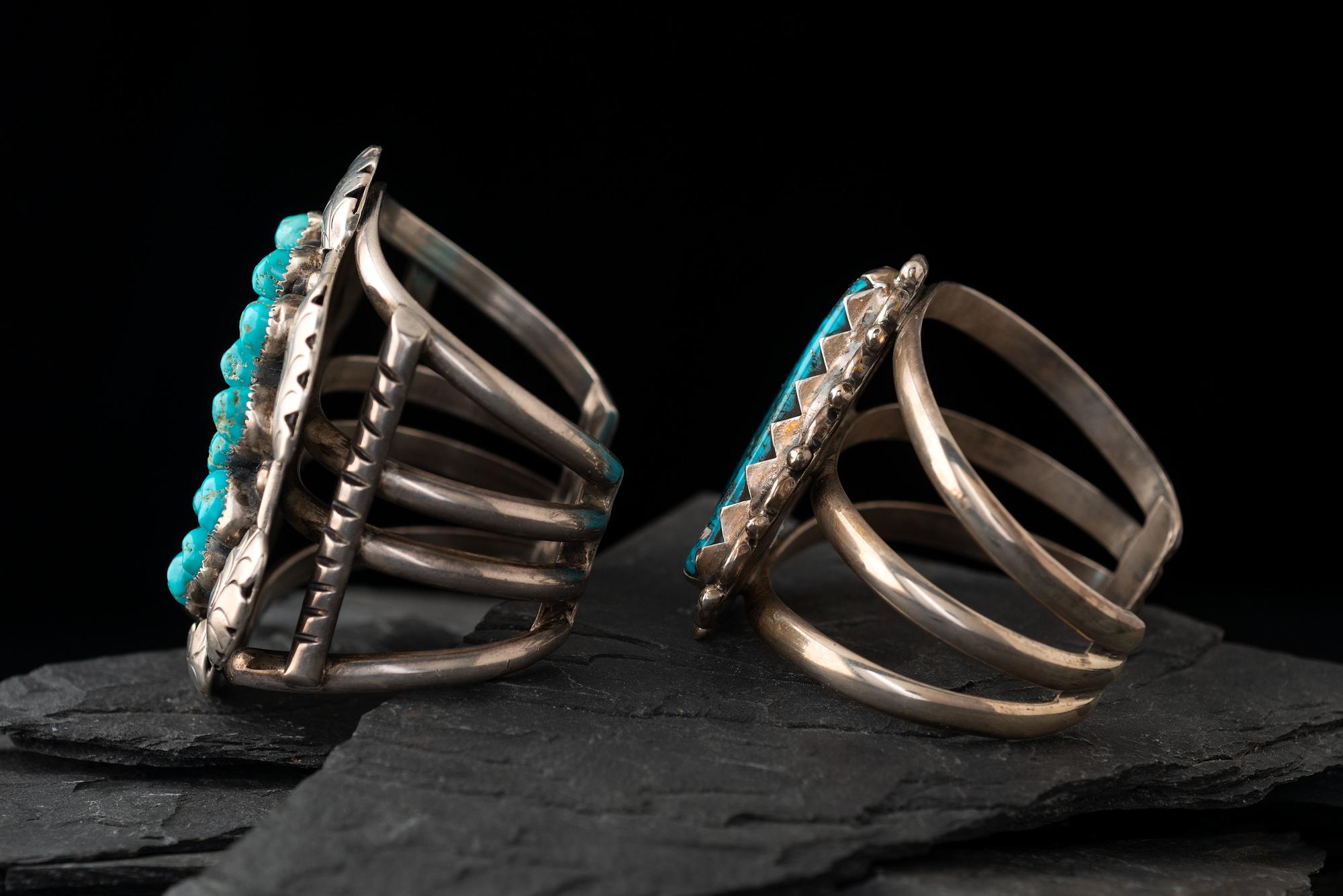 Navajo Silver and Turquoise Cuff Bracelets