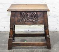 A Jacobean Revival Oak Stool Height 19 1/4 x width 20 x depth 13 1/2 inches. — 19TH/20TH CENTURY