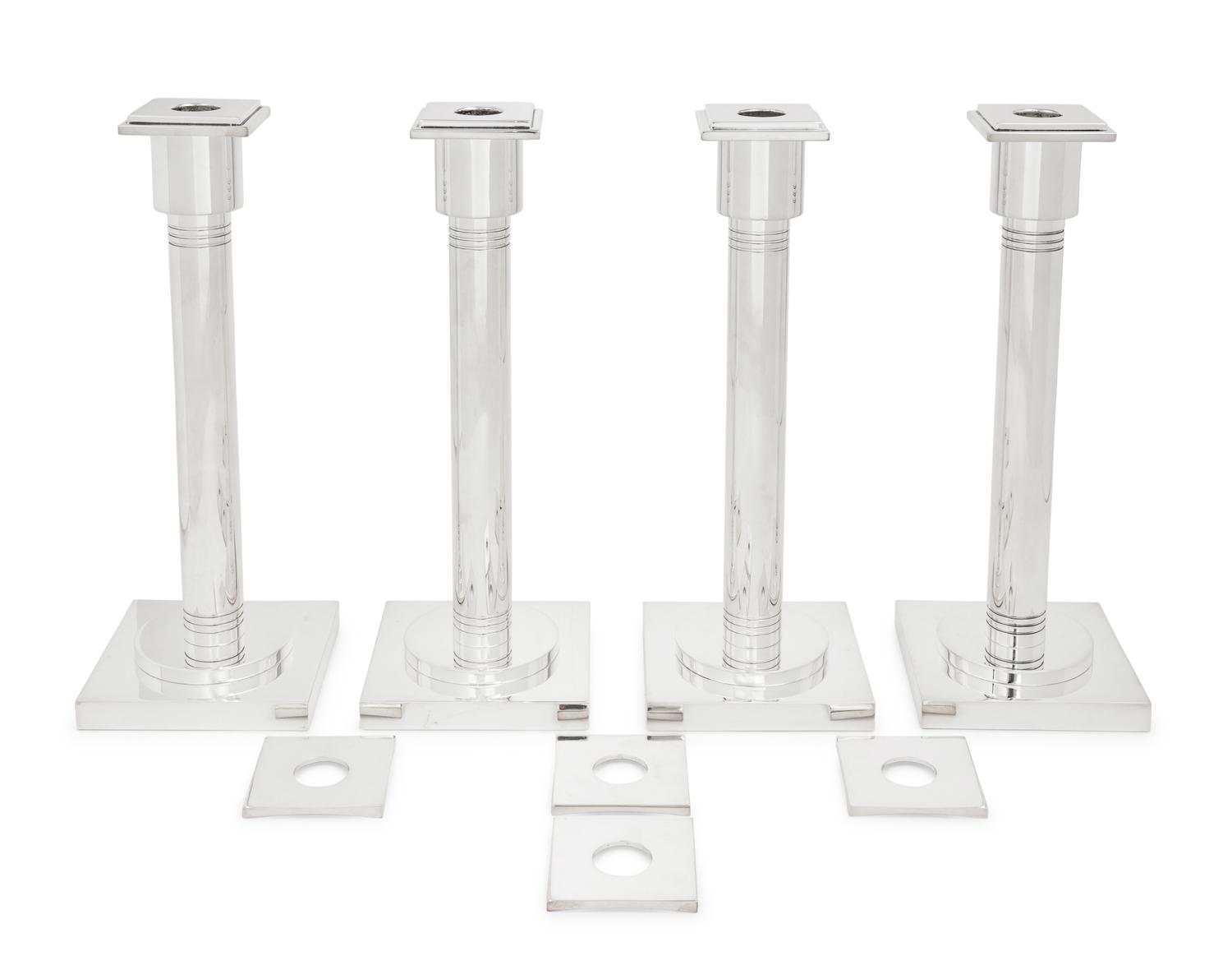 A Set of Four Art Deco Style Silver-Plate Candlesticks