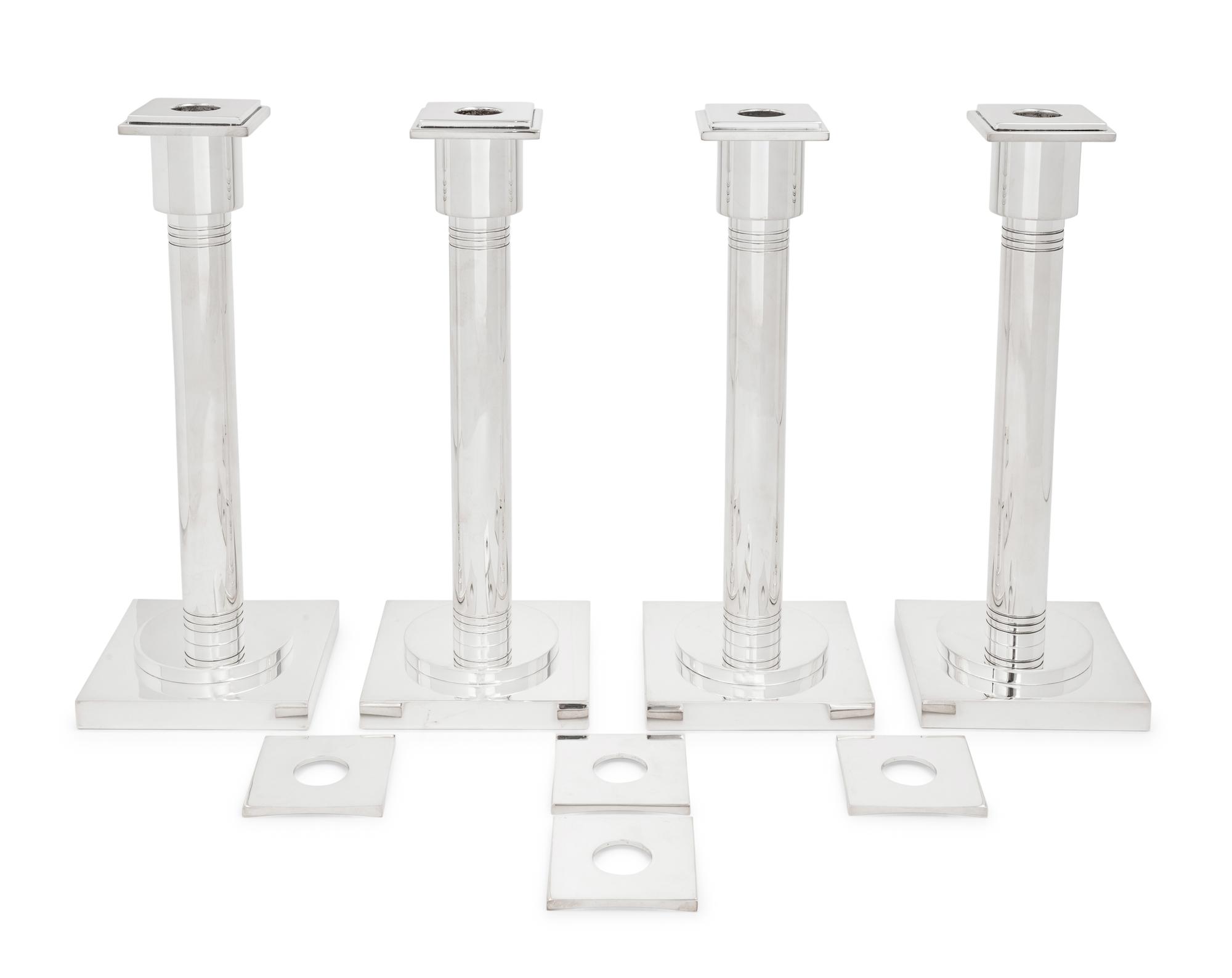 A Set of Four Art Deco Style Silver-Plate Candlesticks