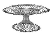 An American Silver Centerpiece Basket, Shreve, Crump & Low, Boston, MA, of circular form, with a molded reticulated edge ending in a fo