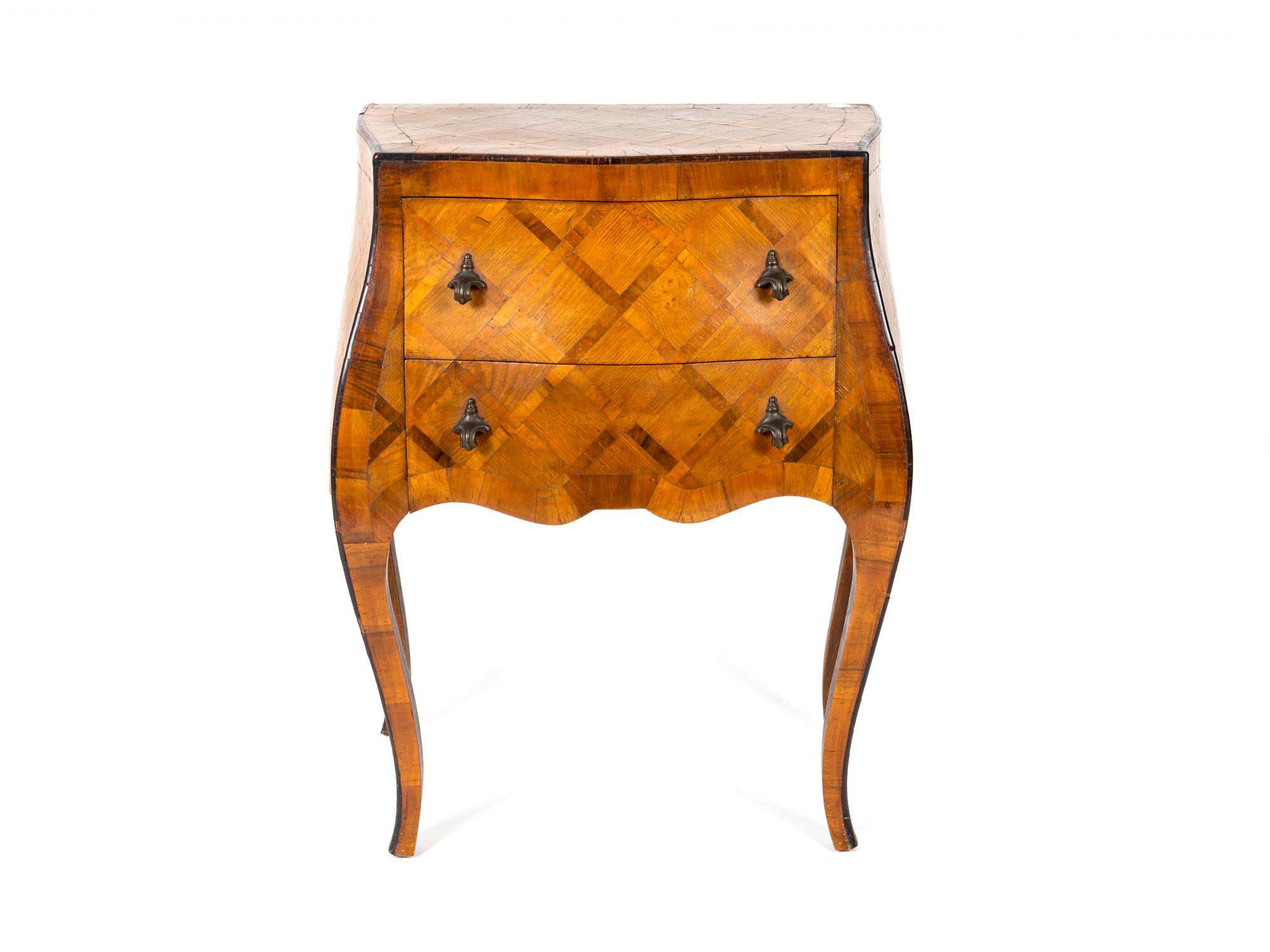 An Italian Rococo Style Parquetry Bombe Side Table — 19TH/20TH CENTURY